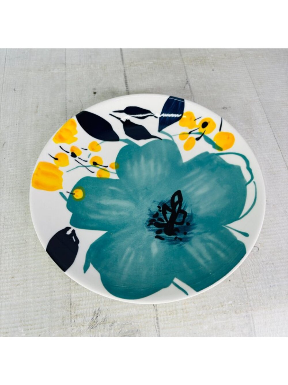 Baum Brothers BELLA FLORAL Turquoise Yellow Floral Salad Lunch Plates Set of 4 - Picture 2 of 16
